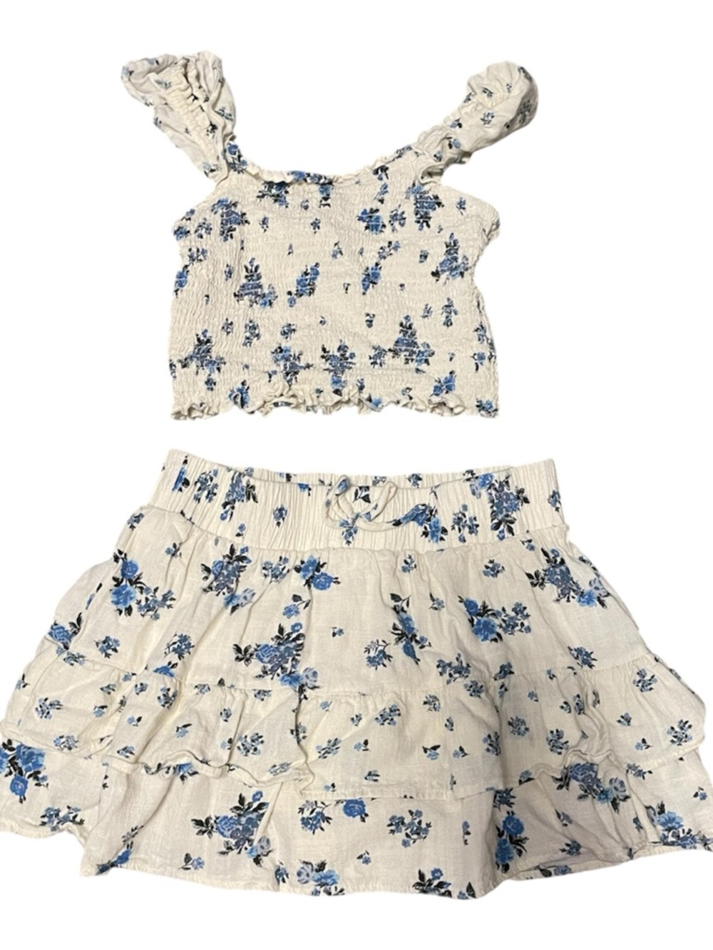 Floral Blue & Cream Two-Piece Set
